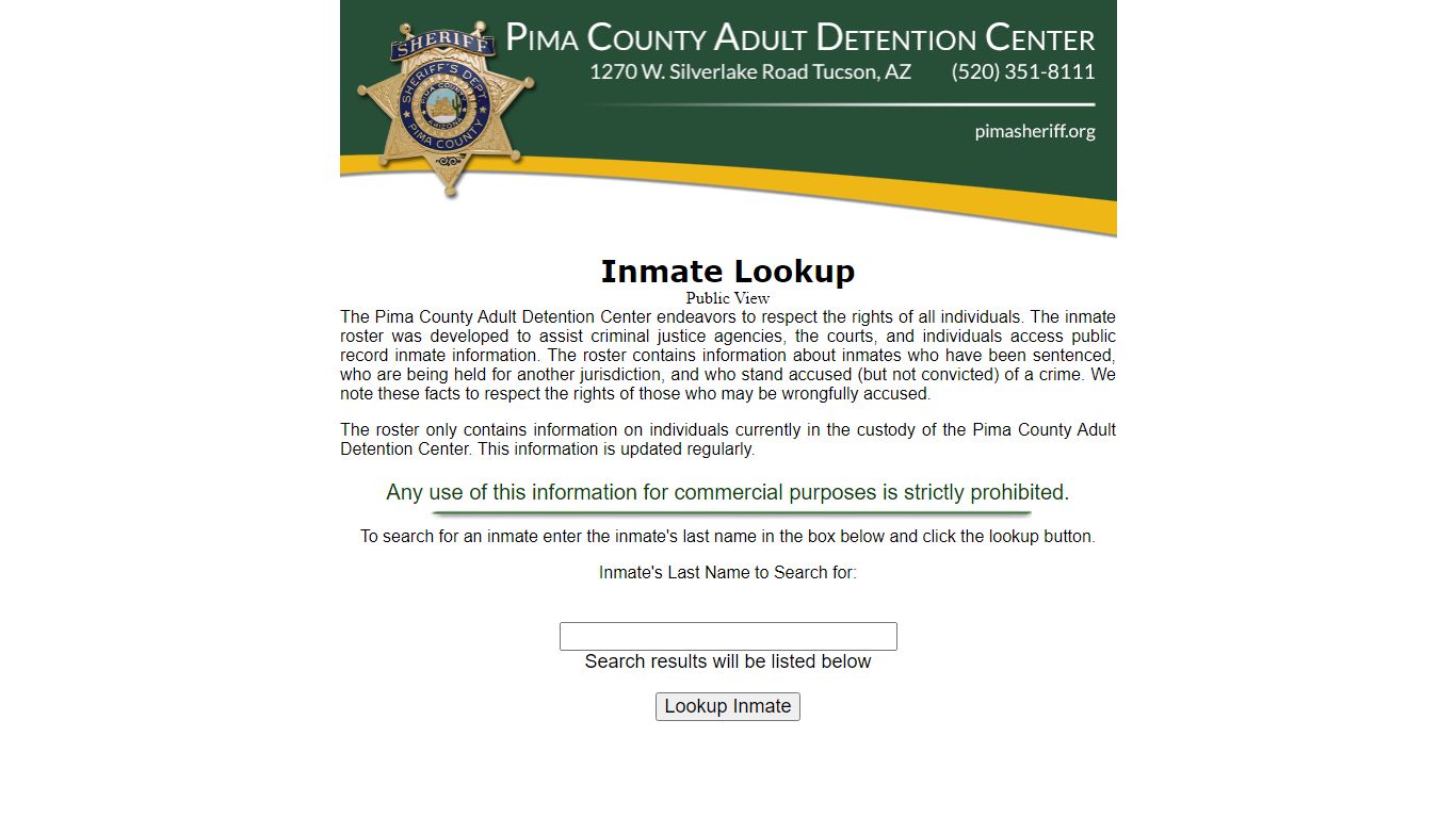 Inmate Lookup - Pima County, Arizona